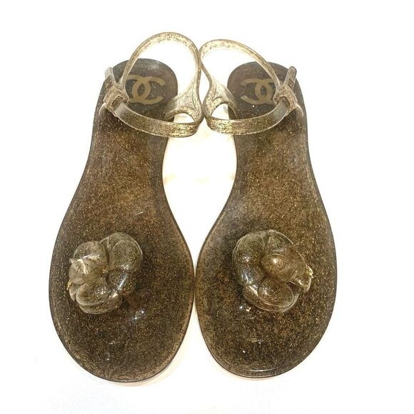 Chanel Camellia Flower Gold Jelly Interlocking CC Sandal EU 41 US 10-10.5 Flats - Picture 2 of 10